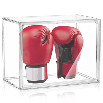 Clear Boxing Glove Display Case - Self-Assembly, UV-Protected With Black Base for Full Size Baseball and Boxing Gloves