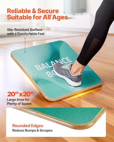 VEVOR Balance Board, 360° Rotating Wobble Board Trainer for Adults 3-Level Adjustable, Wooden Balance Training Equipment, Slip-Resistant Surface for Core Workout, Standing Desk Exercise, Home Gym