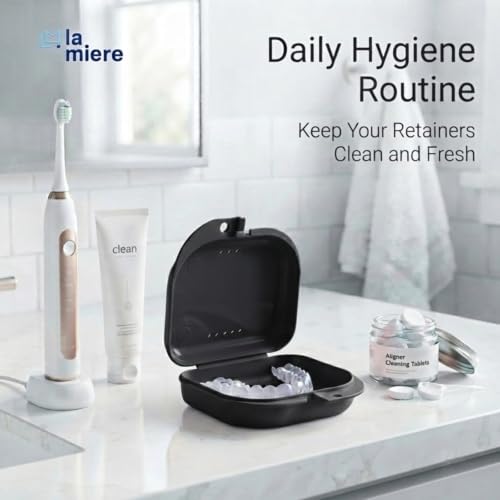 LA MIERE Retainer Case, Slim Aligner Case with Vent Holes, Compatible with Invisalign, Mouth Guard Case, Cute Retainer Case, Black - color: Black