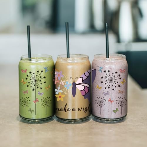 arricraft 10 Pcs Dandelion Theme Cup Printing UV Transfer Papers, 10 Styles Bohemian Flowers Fairy Butterfly PVC DIY Heat Transfer Stickers Inspirational Decal for 16 OZ Glass Cups Crafts 9.5x4.3inch - style: Dandelion Theme