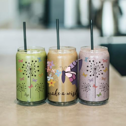 arricraft 10 Pcs Dandelion Theme Cup Printing UV Transfer Papers, 10 Styles Bohemian Flowers Fairy Butterfly PVC DIY Heat Transfer Stickers Inspirational Decal for 16 OZ Glass Cups Crafts 9.5x4.3inch - style: Dandelion Theme
