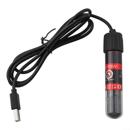 for Aquarium Heater Rod 90mm USB Submersible Fish Tank Thermostat with Auto 26C Control IP68 Waterproof Hard Glass Tube Quick Heat for Small Tanks up to 20L Black(15W) - size: 15W