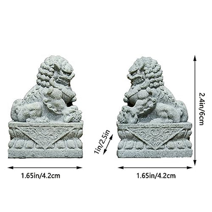livelyfish Asian Fu Foo Dogs Statues Mini Pair of Two Guardian Lion Sandstone Figurine Pets Fish Tank Aquarium Landscape Ornaments Accessories Feng Shui Decorations (M2) - size: M2