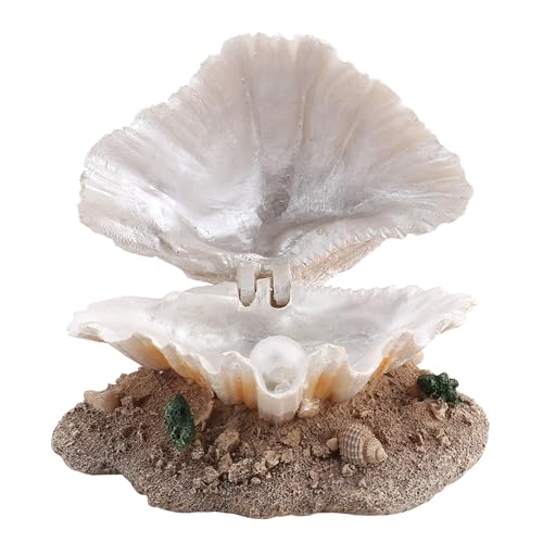 Aquarium Ornament with Bubbling Action for Fish Tanks – Resin Shell Pearl Decor