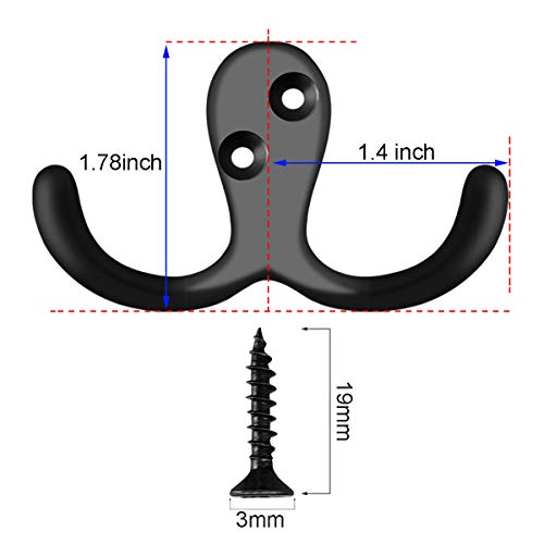 IBosins 10 Pack Black Double Prong Coat Hooks Wall Mounted with 20 Screws - color: 10 Pcs Black