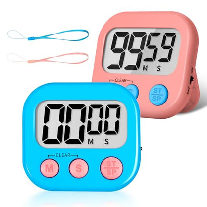 ZILLEEN Classroom Timer for Kids Teachers 2 Pack Digital Timers Blue Pink - color: Blue & Pink