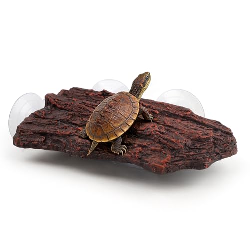 Turtle Basking Plat Form with 3 Suction Cups, Shale Climbing Ramp for Tortoises/Terrapins, Frogs & Newts, Aquarium Resting Terrace Decoration