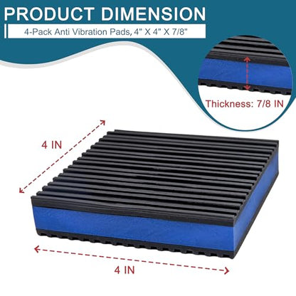 4-Pack Anti Vibration Pads, 4x4x7/8 Inch, EVA Rubber Isolation Mats, Heavy Duty Vibration Isolation Pads for Air Compressos, Conditioner, Treadmill, HVAC Washer Dryer