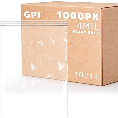 GPI - 1000 Count 10" X 14" Zip Bags, Heavy-Duty 4 Mil Thick, Clear Reclosable Zipper Poly Baggies With Resealable Zip Top Lock For Storage & Packaging, Food, Tools, Sharp Objects, etc. - size: 10" x 14"