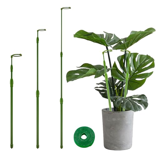 3 Pack Extendable Plant Stakes, 16.5-42.5 Inch Plant Stakes for Indoor Outdoor, Adjustable Monstera Plant Support Sticks with Clips for Clombing Plants, Vine, Orchid, Tomato, Vegetables
