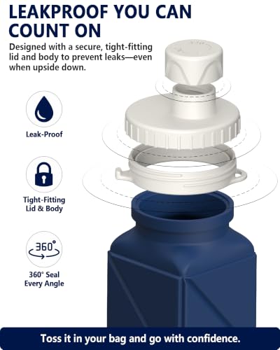 BEAUTAIL Collapsible Water Bottles 21oz/610mL, Silicone Travel Water Bottle | BPA Free, Leakproof & Reusable, Foldable Water Bottle for Traveling, Hiking, Gym, School, Sports, Outdoor, 1-Pack, Dark Blue - color: Dark Blue