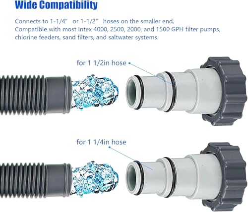 2 Packs Pool Hose Adapter Connector Converts 1.5 to 1.25 Inch Hoses-Replacement Parts Fits Filter Pumps and Saltwater Systems for Above Ground Swimming Pools