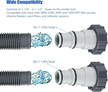 2 Packs Pool Hose Adapter Connector Converts 1.5 to 1.25 Inch Hoses-Replacement Parts Fits Filter Pumps and Saltwater Systems for Above Ground Swimming Pools