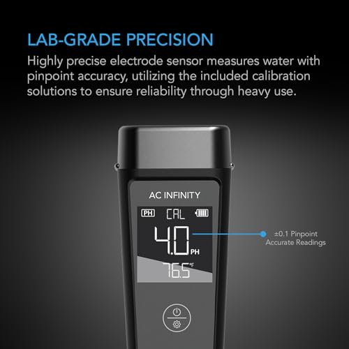 AC Infinity pH Meter Kit, High Precision Digital pH Pen with ±0.1 pH Accuracy, Nutrient Test pH Meter for Water Hydroponics Plants, Gardening, Aquariums, Swimming Pools - size: pH Meter Kit