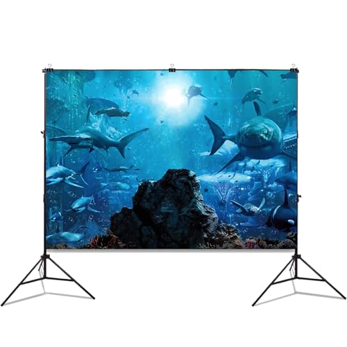5x3ft Fabric Shark Theme Backdrop Deep-sea Ocean Shark Reef Aquarium Photography Background Birthday Theme Party Decoration Banner Kid Diver Portrait Photo Studio Props - size: 5x3 FT