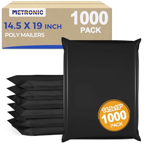 Metronic Poly Mailers 14x19 1000 Pack, Heavy Duty Shipping Bags Bulk Self Seal Waterproof Tear Resistant Large Mailing Envelopes, Packaging bags for Small Business, Boutique, Clothing, Black - color: Black, size: 14.5x19 1000PC