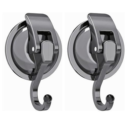 2 Pack Suction Cup Hooks for Shower, Bathroom, Kitchen, Glass Door, Mirror, Tile – Loofah, Towel, Coat, Bath Robe Hook Holder for Hanging – Waterproof Wreath Hanger (2Pack, Gun-Grey)