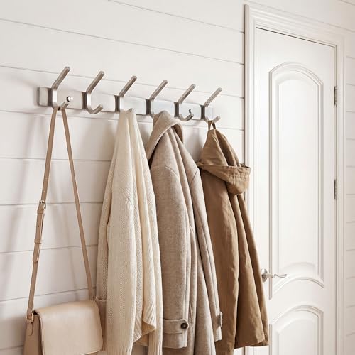 WEBI 2 Packs, Heavy Duty Stainless Steel 304 Hook Rail Coat Rack, Satin Finish, Great Home Storage & Organization for Bedroom, Bathroom, Foyers, Hallways - size: 6 Hooks(2 pack)
