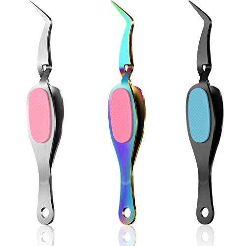 Honoson 3 Pcs Craft Tweezers Cross Locking Precision Curved Tweezers Soft-grip Stainless Steel Tool Pointed Tip Cutting Pliers for DIY Craft Jewelry Eyelash Extensions Nail Beading Tool