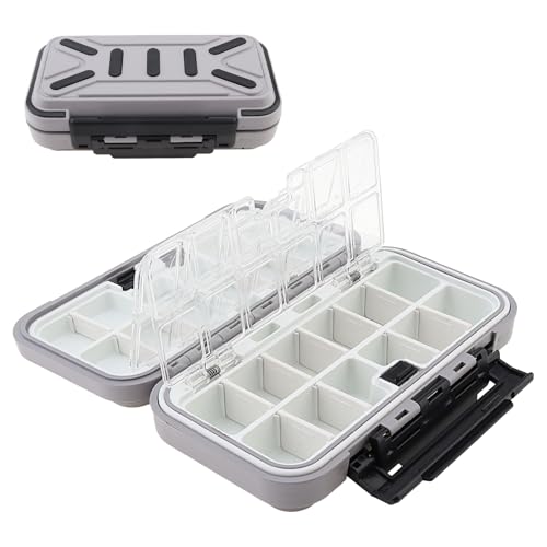 Fishing Tackle Storage Box, Double Sided Waterproof 16 Compartments, Tackle Storage Organizer Box, Fishing Lure Box Storage Containers (Gray) - color: Gray