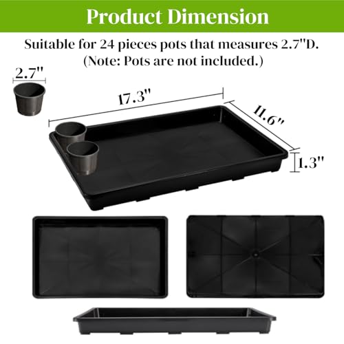 6 Pack Nursery Potting Trays, Plastic Seedling Starter Tray with No Drain Holes, Easy Watering Flat Garden Plant Growing Tray for Indoor Greenhouse Germination, 17.3'' x 11.6'' x 1.3''