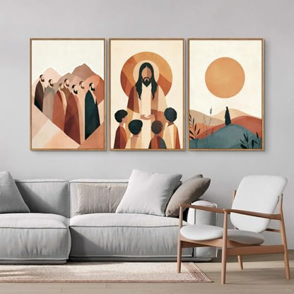 KYLESONLIE Large Jesus and Disciples Framed Canvas Wall Art Set, Boho Christian Bible Posters Wall Decor, Minimalist Religious Faith Art Paintings for Living Room Bedroom Dining Room Church 16"x24"x3