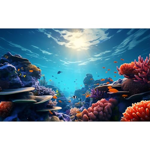 Tropical Ocean Aquarium Background Undersea Coral Reef Fish Tank Background Under The Sea Aquatic Marine Plants Sunray Terrarium Backgrounds Deep Blue Ocean Reptile Tank Enclosure Backgrounds 24x12in - color: Orange_Blue, size: 24(W)x12(H)in