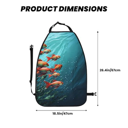 Fish Aquarium Car Kick Mats Backseat Organizer, 2 Pack Backseat Protector for Car, Heavy Duty Waterproof Seat Back Cover with 3 Mesh Pockets, Auto Seat Accecories for Pets Kids