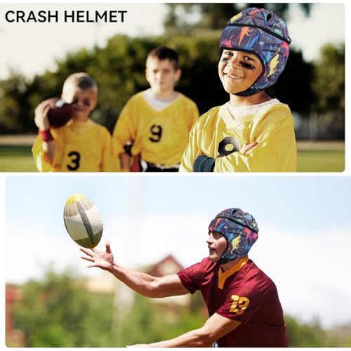 KRUI Soft Shell Helmet for 7v7 Flag Football and Rugby, Youth and Adults - color: Dinosaur, size: Large —— 21"-23"head circumference