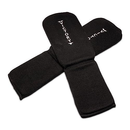 Cloth Shin & Instep Padded Guards - Kickboxing, Muay Thai Sparring Protective Leg Shin Foam for Kids and Adults (Pair) - size: Medium