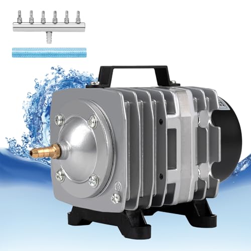 Aquarium Air Pump with Aluminum Housing, Commercial Air Pump with 6-Outlet Air Manifold, Pond Aerator Fish Tank Bubbler for Aquarium, Pond, Hydroponics (1000GPH-30W)