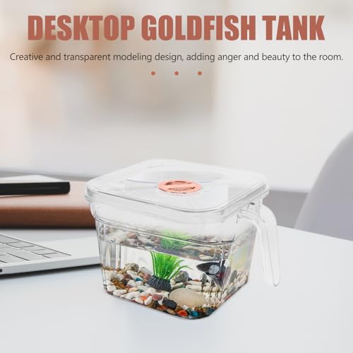 Happyyami Transparent Tank with Lid and Handle Shatterproof Small Aquarium for Desktop for Betta and Easy to Clean and Maintain