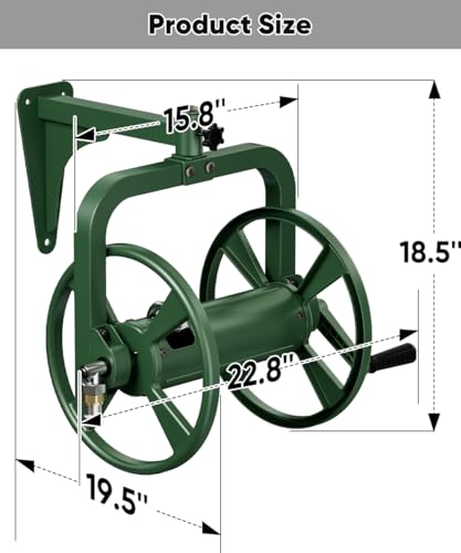 Rotating 360° Garden Hose Reel, Wall Mounted Hose Reel Holder Holds 165ft of 5/8'' Hose, Outdoor Heavy Duty Metal Water Hose Organizer Storage Rack with 3.9ft Leader Hose for Outside, Green
