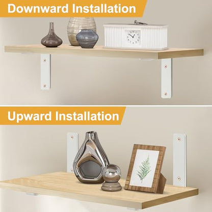 4 Pack - L 8" x H 6" x W1.5, 5mm Thick White L Shelf Bracket, Iron Shelf Brackets, Metal Shelf Brackets, Floating Shelf, Shelf Supports with Screws - size: 8''x6'', style: White 4 Pack
