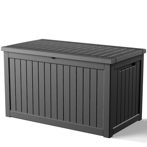 280 Gallon Large Outdoor Storage Box Waterproof, UV Resistant Resin Deck Box with Hydraulic Rod & Lockable Latch for Patio Furniture, Outside Storage Box for Garden Tools, Patio Cushions, Black - color: Black, size: 281 gallon