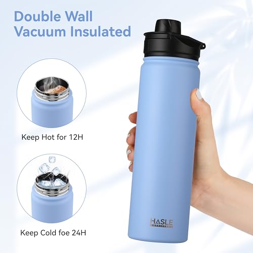 HASLE OUTFITTERS Insulated Water Bottle 22 oz Double Wall Stainless Steel Water Bottle Wide Mouth with Straw Lid & Spout Lid Keeps Cold or Hot(Blue,4) - color: Blue, size: 22oz- 4 Pack