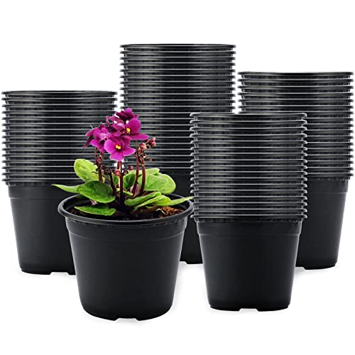 KINGLAKE 100 Pcs 4" Plastic Plants Pots Black - color: Black, size: 4 Inch