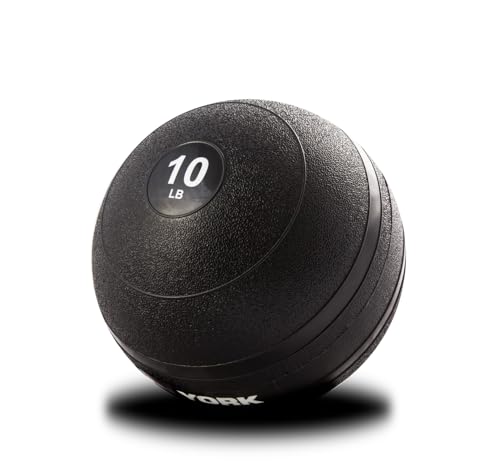 York Barbell 10LB Rubber Slam-Ball – Dead Weight with Textured Surface – Minimal Bounce Absorbs Impact – Pilates Yoga Strength Training Physical Therapy Cardio Exercises for Full Body Workout - Black
