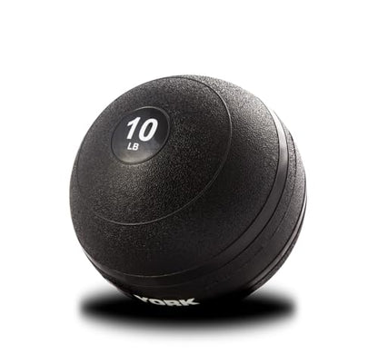 York Barbell 10LB Rubber Slam-Ball – Dead Weight with Textured Surface – Minimal Bounce Absorbs Impact – Pilates Yoga Strength Training Physical Therapy Cardio Exercises for Full Body Workout - Black