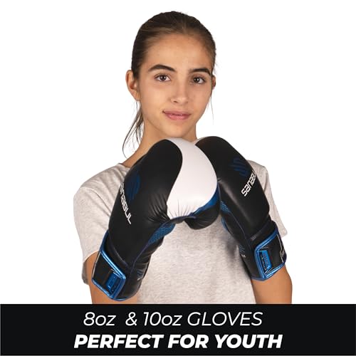 Sanabul Essential Gel Boxing Gloves for Men & Women, Kickboxing MMA, Muay Thai Gloves and Heavy Bag Training Punching & Sparring - color: Black/Metallic Blue, size: 8 oz
