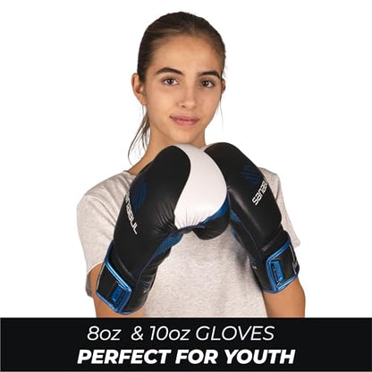 Sanabul Essential Gel Boxing Gloves for Men & Women, Kickboxing MMA, Muay Thai Gloves and Heavy Bag Training Punching & Sparring - color: Black/Metallic Blue, size: 8 oz