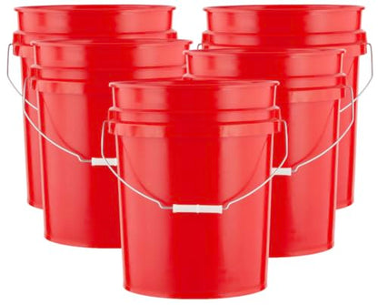 5 Gallon Premium HPDE Plastic Bucket - Made in USA Food Grade Container, BPA Free All Purpose Pail (5, Red) - color: Red
