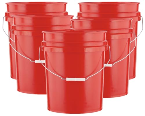 5 Gallon Premium HPDE Plastic Bucket - Made in USA Food Grade Container, BPA Free All Purpose Pail (5, Red) - color: Red