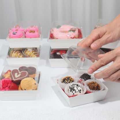 100Pack 4 Inches Charcuterie Boxes with Clear Lids - Bakery, Chocolate Covered Strawberries, Mini Cake, Pie Boxes - Perfect for Christmas, Valentine's, Halloween - color: White