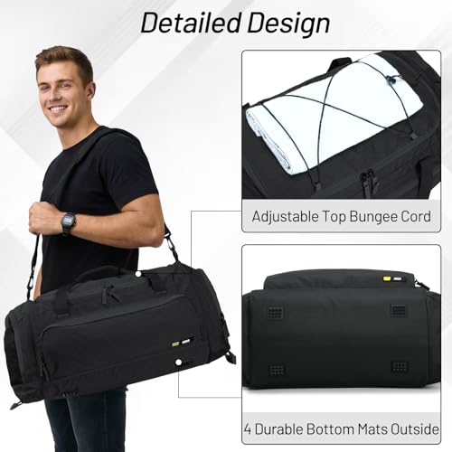 MIER Large Gym Bag for Men 60L Duffel Bag with Shoe Compartment - color: Pure Black