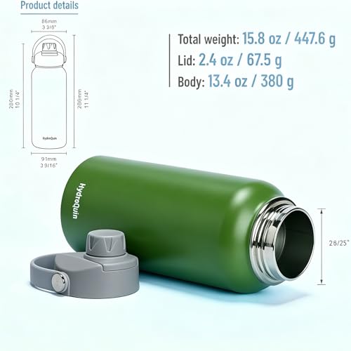 32 oz Insulated Water Bottle Olive Green Stainless Steel Flask - color: Olive Green