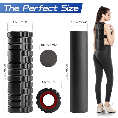 Krightlink 2-in-1 18" Foam Roller Set for Deep Muscle Massage | Foam Roller Trigger Point Release Back Roller for Fitness Relieves Muscle Pain Myofascial Pilates, Yoga (Black) - color: Black-18"(2 in 1)