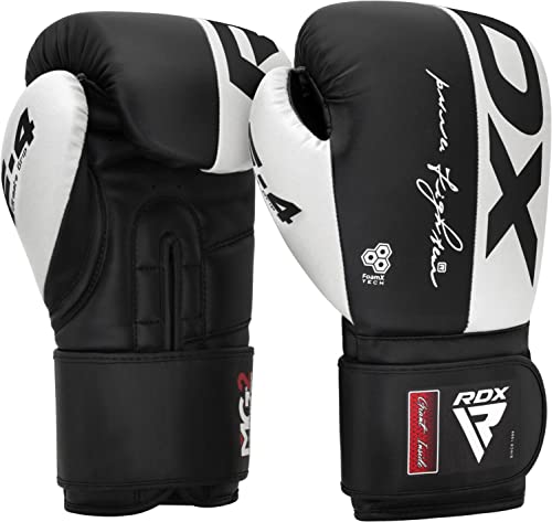 RDX Boxing Gloves, Maya Hide Leather Training Gloves for Muay Thai, Kickboxing, Sparring, Punch Bag, Punching Bag, Kickboxing Gloves, Martial Arts Training, Home Gym, Men, Women, 8 10 12 14 16 oz - color: WHITE/BLACK, size: 12OZ