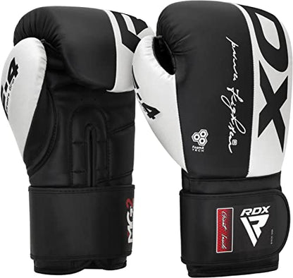 RDX Boxing Gloves, Maya Hide Leather Training Gloves for Muay Thai, Kickboxing, Sparring, Punch Bag, Punching Bag, Kickboxing Gloves, Martial Arts Training, Home Gym, Men, Women, 8 10 12 14 16 oz - color: WHITE/BLACK, size: 12OZ