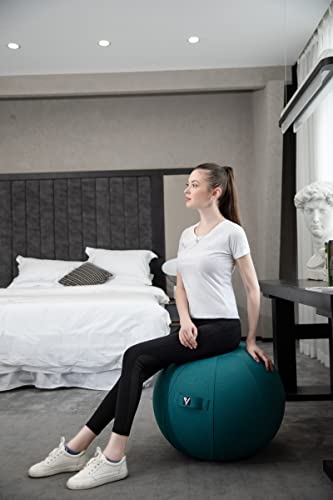 Sitting Ball Chair for Office and Home, Pilates Exercise Yoga Ball with Cover for Balance, Stability and Fitness, Ergonomic Posture Exercise Ball Seat with Handle and Pump - color: Ocean Blue